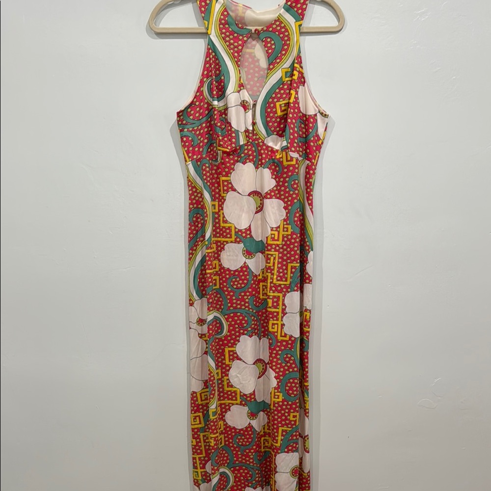 VINTAGE Asian Floral Sleeveless Maxi Womens Night Dress -